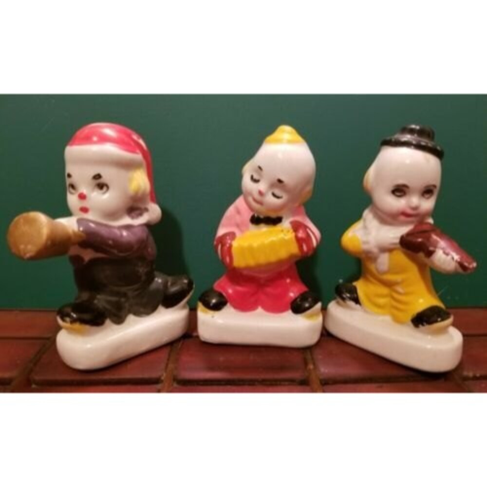 3 Vintage 1940s Porcelain Clown Musician Figurines Made In China 3.25"x2"